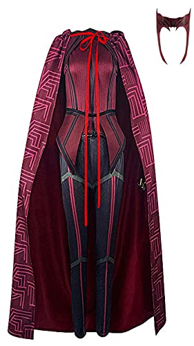 Women s Wanda Maximoff Cosplay Costume Scarlet Witch Costume Cloak Tops Pants with Headpiece for Halloween Outfits (Small, Full Set)