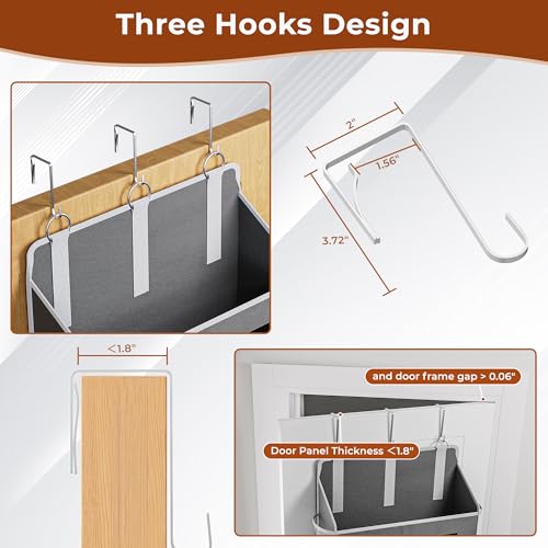 XyVoltic 5 Tier Over The Door Organizer - Large Capacity Behind Door Hanging Shelves with 10 Mesh Pockets and Clear Windows, Closet Organizers and Storage for Bathroom, Bedroom, Nursery, Grey — view 4