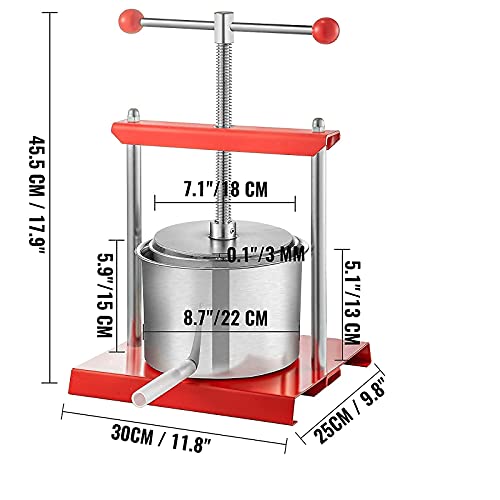Vevor Fruit Wine Press, 1.45Gal/5.5L Grape Press For Wine Making, Wine Press Machine With 2 Stainless Steel Barrels, Wine Cheese Fruit Vegetable Tincture Press With T-Handle And 0.1"/3Mm Thick Plate #TOP7