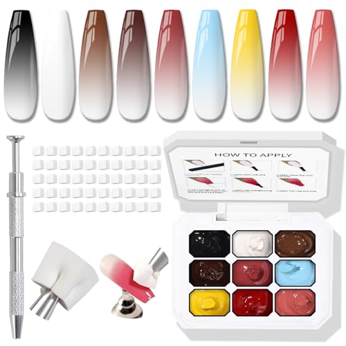 Karroy Sponge Pat Paint Nail Gel, 9 Colors Ombre Nails Gradient Gel Nail Blush Blooming Aura Nails Drawing Stripper Floral Painting Nail Art, No Wipe, UV/LED Curing (9 Colors D)
