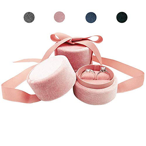 Beatilog Velvet Ring Bearer Box - Premium Cute Round Double Ring Earring Jewelry