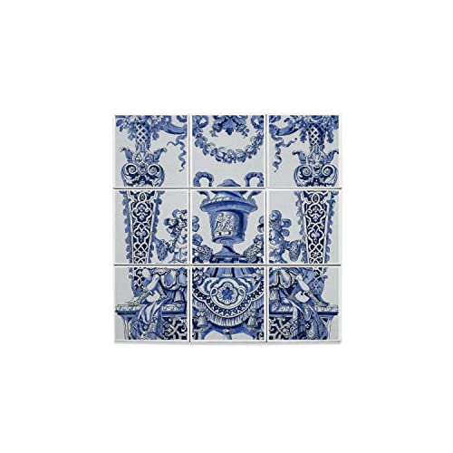 Carreaux céramique décoratifs 10,8x10,8 cm motif vase baroque bleu