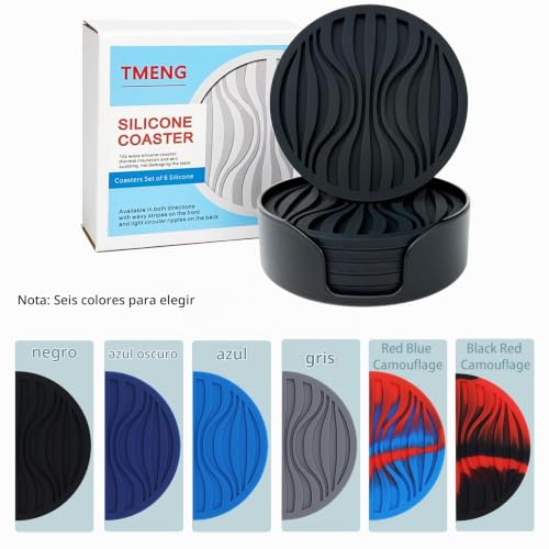 Miniatura 2 de Mmsga Posavasos Silicona 6pcs, Diseño Grueso 0,5cm Redondos, Coasters For Drinks, Con Patrones Antideslizantes Negro