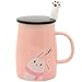 Angelice Home Pink Cute Bunny Mug Funny Ceramic Coffee Mug with Stainless Steel Spoon, Novelty Coffee Mug Gift for Rabbit Lovers