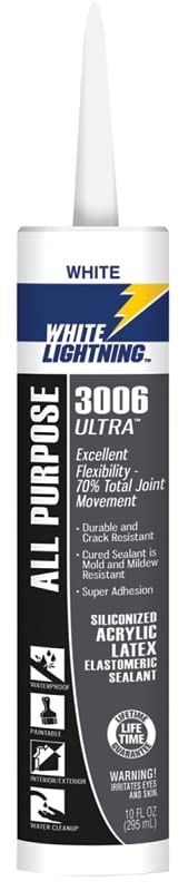 White Lightning W11000010 Acrylic Caulk, 10 oz, Cartridge, 2 - 11.5 pH, 1.55 Specific Gravity, 27 g/l VOC12 miniatura 1