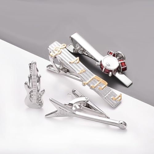Silver Gold Black Tie Clip Set for Men Unique 4Pcs Music Animal Insect Tools Stationery Tie Clips Personalized Party Wedding Birthday Jewelry Gift4