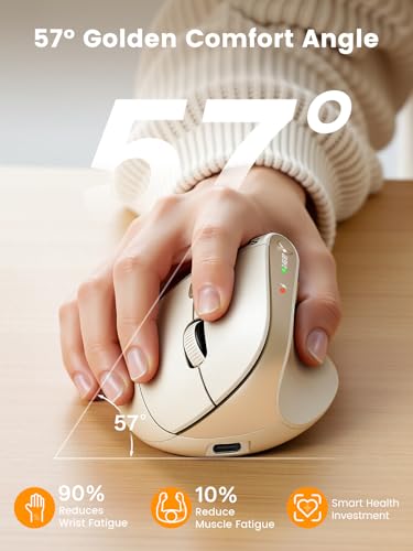Image of SABLUTE Ergonomic Mouse, Rechargeable Wireless Vertical Mouse with 4 Adjustable DPI Options, Dual-Device Connectvity for Computer /PC /Laptop,Bluetooth Mouse for Window,Mac OS,Beige