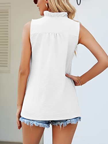 Famulily Ruffle Tank Top for Women V Neck Ruffled Collared Shirts Sleeveless Ruffle Placket Button Front Blouse3