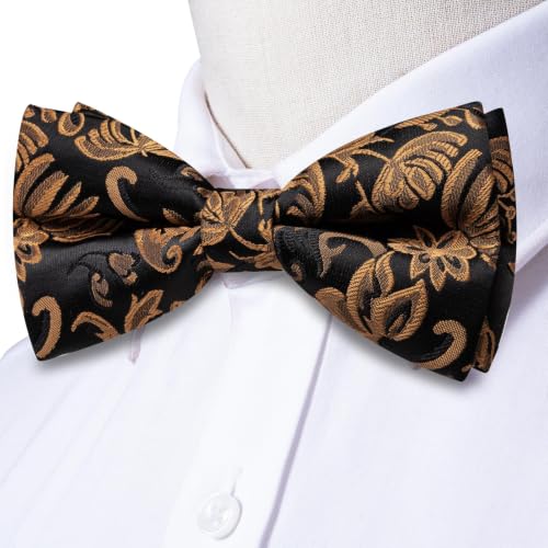 Image of Dubulle Mens Paisley Striped Bowtie Set Pre-tied Bowtie for Men and Pocket Square Set Wedding Business
