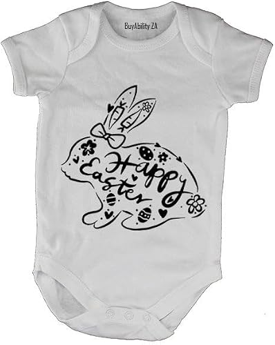 Unisex Easter Bunny Doodle - Baby Grow 6-12 Months White