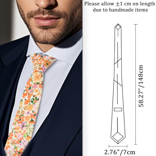 Image of Cotton Floral Ties for Men 2.76 inch Men's Skinny Tie Linen Flower Printed Neck Tie for Wedding Dating Party