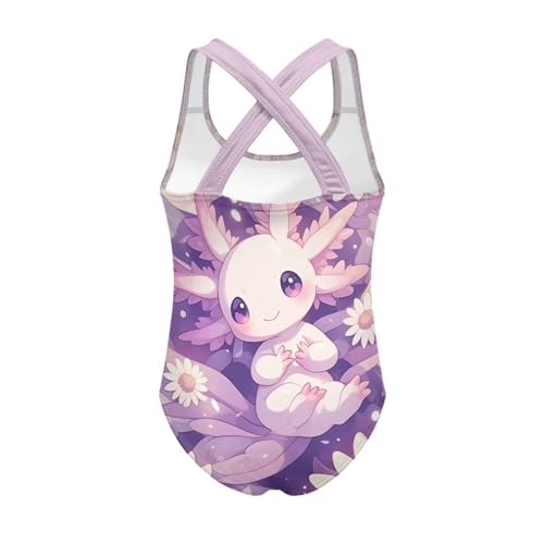 Image of Girls One Piece Swimsuit Axolotl Cross Back Straps Bathing Suit Lightweight Quick Dry Gymnastics Leotard