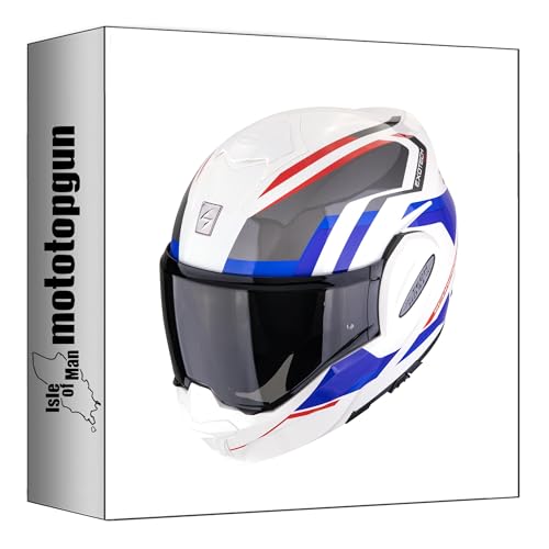 Casque Scorpion Exo-Tech Evo Furio modulable blanc rouge bleu XS moto route