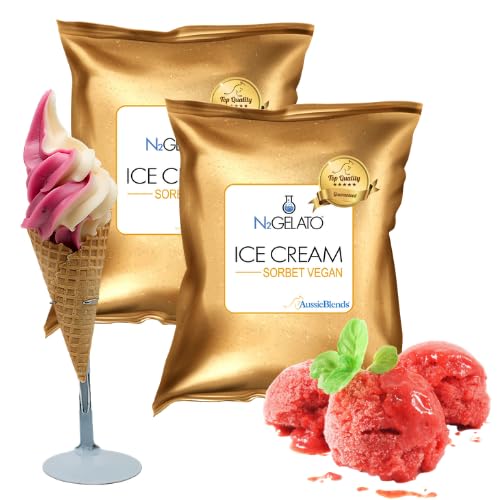AussieBlends Sorbet Mix, Vegan Dairy Free Soft Serve Mix for Sorbet Maker | Soft Serve, Rolled Ice Cream, Gelato, Liquid Nitrogen, and Scooped Base | 2-Pack, Imported