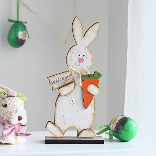Rosecraft Easter Decorations, 3Pcs Rustic Wooden Bunny/Carrot Table Sign Decor For The Tabletop Centerpiece Rabbit Crafts Gift, For The Home Office Desk Birthday Party Supplies Spring Decorations. #TOP7