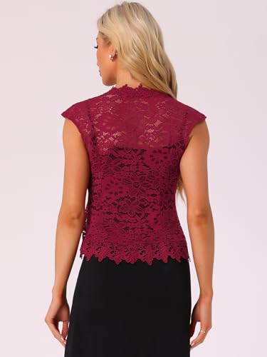 Image of Allegra K Lace Shrug Bolero for Women's Wedding Guest Cap Sleeve Sheer Floral Cardigan