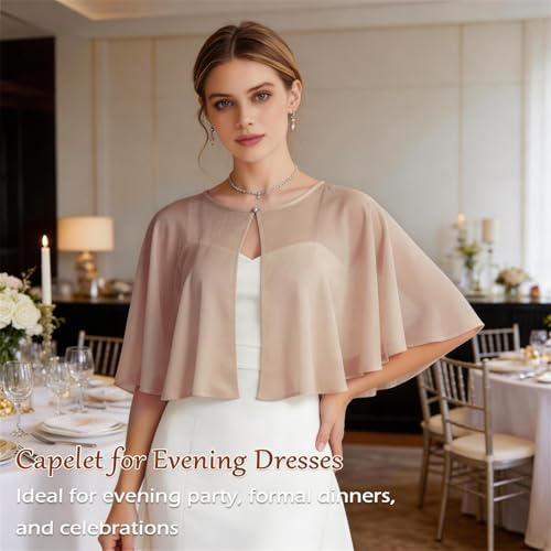 Image of Ciormis Chiffon Capelet Women's Soft Shawls and Wraps for Evening Dresses, Wedding Formal Dress Shawl Cape Cover up