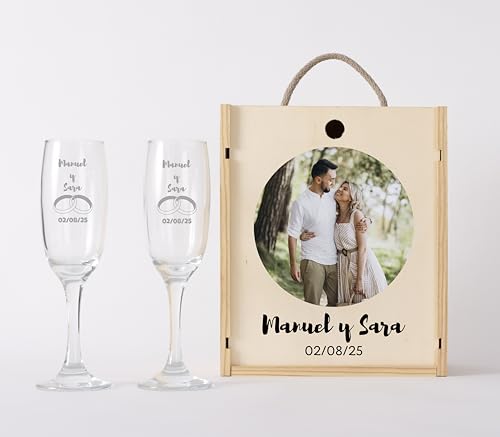 NANNUK | Copas De cava Personalizadas De Cristal | Regalos Para Mujer Y Hombre | Copas De cava Grabadas | Regalo Dia de la Madre (Alianzas, CREA TU COPA 2 COPAS)