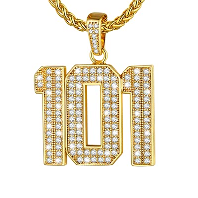 U7 Gold Initial Number Necklace for Men Women, 18K Gold/Silver Plated Diamond CZ Letter Pendant Necklace Big A-Z 0-9 Hip Hop Jersey, Customerized