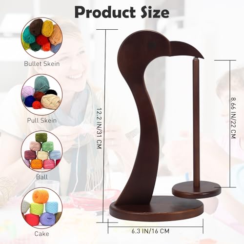 Image of Yarn Holder for Crocheting,Magnetic Twirling Yarn Spinner with Anti-Slip Base,Flamingo-Shaped Yarn Ball Dispenser,Crochet Gift for Knitting Lovers (Walnut)