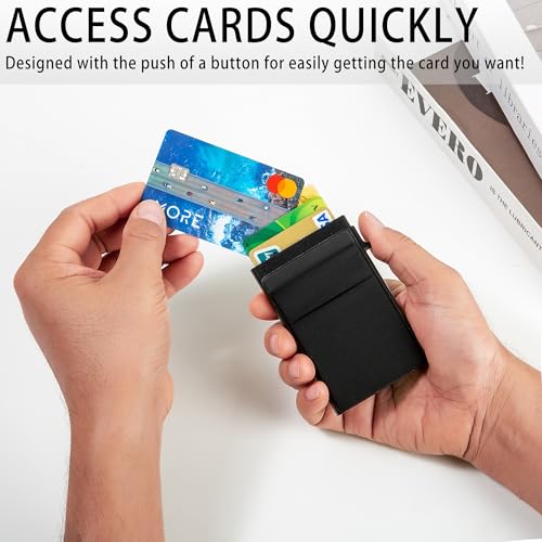 Image of Card Holder Wallets for Men | Slim Aluminum Wallet | RFID Blocking Minimalist Metal Pop Up Wallet | Money Clip & Cash Band | Expandable Compact Plate | Ultra-Thin | Men's Accessories & Gifts for Men
