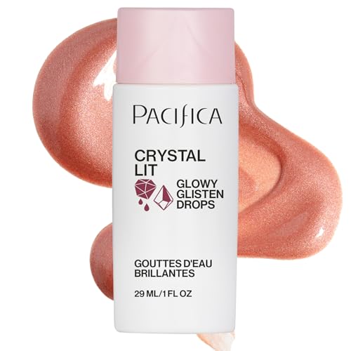 Pacifica Crystal Lit Glowy Glisten Drops – Face Makeup - Shimmery Multi-Use Liquid Blush/Highlighter for Radiant, Dewy Cheeks Luminous Glow Clean Beauty Vegan & Cruelty-Free Dermatologist Tested