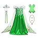 Produktbild YOSICIL Mädchen Prinzessin ELSA Kostüm Mädchen Eiskönigin Kostüm 2 ELSA Kleid Cosplay Party Kleid Weihnachten Verkleidung Set Halloween Fest Karneval Fasching Partei Grün Kleid,Grün Größe 140