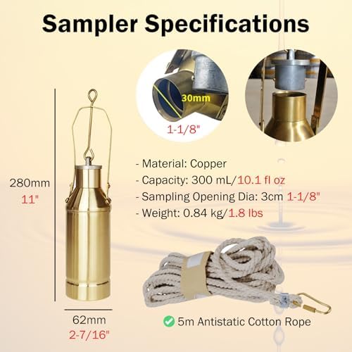 Lightweight Handheld Fuel Oil Sampling Kit, Copper Tanker Sample Extractor with Anti-Static Rope, 10.1 fl oz (300 mL) Water Sampler for Efficient Collector Detection