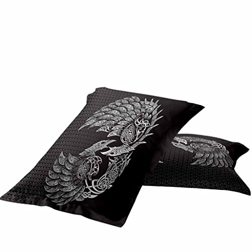Parure de lit viking corbeau odin housse de couette 220x230 taie d'oreiller