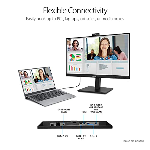 ASUS 27” 1080P Video Conference Monitor (BE279QSK) - Full HD, IPS, Built-in Adjustable 2MP Webcam, Mic Array, Speakers, Eye Care, Wall Mountable, Frameless, HDMI, DisplayPort, VGA, Height Adjustable by Asus - Image 4