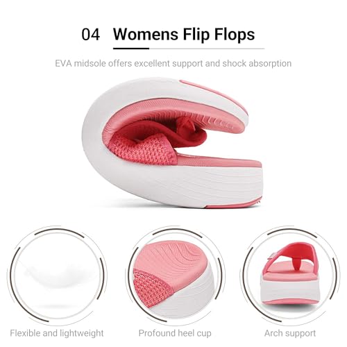 DREAM PAIRS Womens Arch Support Cushion Flip Flops,Watermelon/Red,10 angle 7