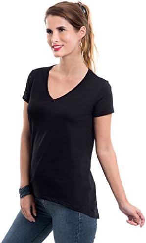 TRUTH ALONE Women's V-Neck Lightweight Tee, 100% Organic Peruvian Pima Cotton Black