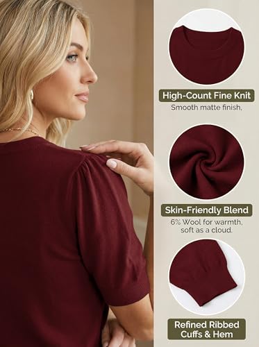 Totatuit Cropped Sweaters for Women Wool Blend Puff Short Sleeve Lightweight Pullover Sweater Crew Neck Tops 2026 — view 6