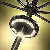 Luz de paraguas mejorada: las luces del paraguas del patio son de color blanco frío, 28 cuentas LED impermeables, 3 modos de brillo, con control remoto de 8 teclas, puede ajustar el brillo de la luz, configurar la función del temporizador y el interruptor on/ off directamente por control remoto
