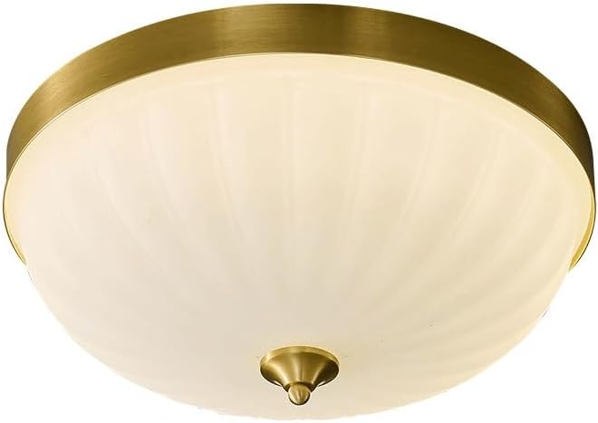 Elegant and Fashionable European Light Luxury Style Copper Material Ceiling Lamp Creative Gold Round Glass Shade LED Three-Color Dimmable Close to Lights for Bedroom Balcony