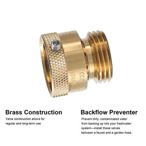 5 Pack SUNROAD Lead-Free Brass 3/4\" Inch MHT Hose Bibb Connector Backflow Preventer Vacuum Breaker,Check Valve For Garden Spigot RV Hose Connection,Anti-Siphon Fitting with extra set screws