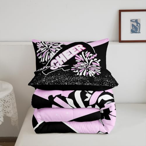 Image of Feelyou Glitter Pink Purple Cheer Comforter Set Toddler Size Dreamy Girly Gymnastic Sports Comforter for Kids Boys Girls Gymnastics Lovers Bedding Set Cheer Sports Duvet Set Room Decor Quilt
