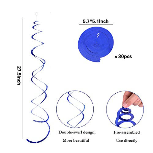 Image of 30 Pieces Blue Foil Ceiling Hanging Party Swirl Decorations Plastic Streamers Photo Backdrop for Birthday Graduation Wedding Baby Shower Wedding Bachelorette Galaxy Theme Party Decorations