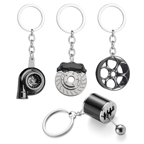 LURNODY 4 Stück Schlüsselanhänger Auto, Metall Schlüsselanhänger Autoteile Modell Kreativer, Personalisierte Chrom Tuner Alu Felgen Radnabe SchlüsselanhäNger Mit O-Ring Kreatives Autozubehör