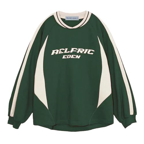 Aelfric Eden Oversized Crewneck Sweatshirts for Men Red Vintage Graphic Pullover Loose Fit Streetwear Long Sleeve Top