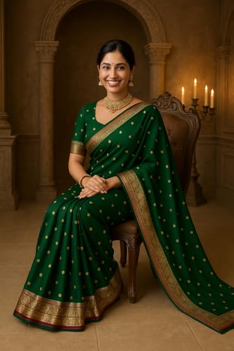 Image of Women's Glory Womens Kanjivaram Banarasi Silk Saree Blend Woven Zari with Jacquard Woven Unstitched Blouse Piece. (Pista Green)