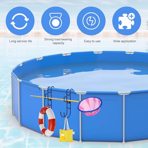 lasuroa 2stk Pool Haken, 25x8,3x4,3cm Metallhaken Poolstangen Aufhänger Robuste Pool Zubehör Halter Haken Aufhänger von Skimmer Schlauch Rechen Netz Wasserleitung Poolausrüstung(Schwarz)