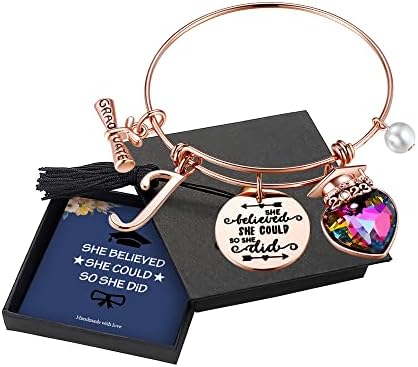 Yoosteel 2023 Graduation Gifts Charm Bracelets, Graduation Bracelets Rose Gold Inspirational Bracelet College Graduation Gifts for Him Her 2023 High School