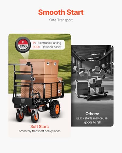Chariot utilitaire électrique robuste - Capacité de 300 kg - Chariot de jardin en acier avec freins - 4 roues - Pour ferme et camping