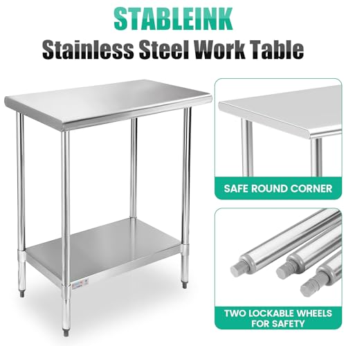 Image of STABLEINK NSF Stainless Steel Small Table 18x30, Metal Prep & Work Table with Adjustable Undershelf, for Commercial Kitchen, Restaurant, Hotel, Bar and Garage