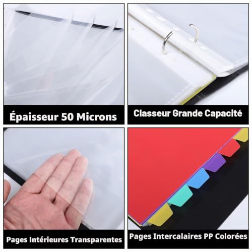 Classeur A4 à Anneaux avec 60 Pochettes Perforées et 10 Intercalaires – vue 4