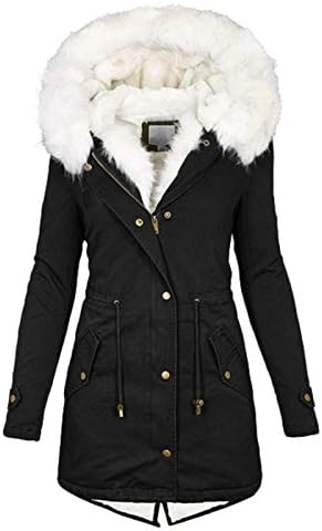 LUGOGNE Womens Winter Coats Casual Warm Thick Jacket Big Fur Collar Zip Up Hoodie Padded Fleece Oversized Jackets Black