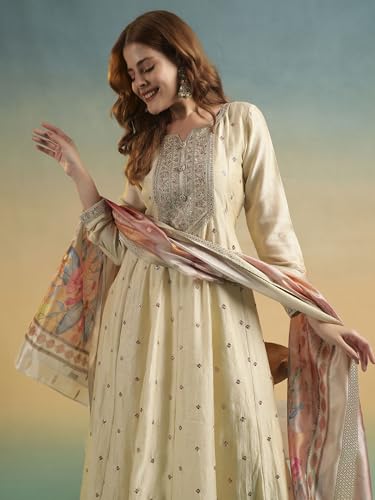 Image of SHOPPING QUEEN Women's Silk Embroidered Kurta Set with Dupatta