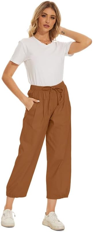 Miniatura 4 de Pantalones capri para mujer, pantalones cortos de pierna ancha, holgados, cómodos, con cordón, para descansar, yoga, pantalones capri con bolsillos