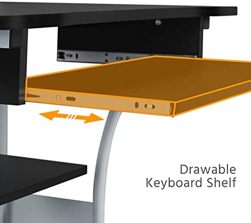Topeakmart 3 Tier Computer Desk with Printer Shelf and Keyboard Tray, Home Office Desk Computer Workstation Rolling Study PC Laptop Table for Small Spaces Black